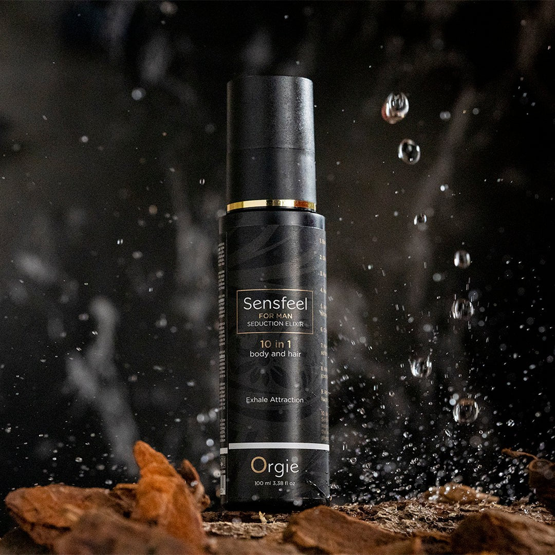 Pheromone body and hair lotion formulated with the natural-based ingredient Sensfeel For Him™ and seductive masculine fragran