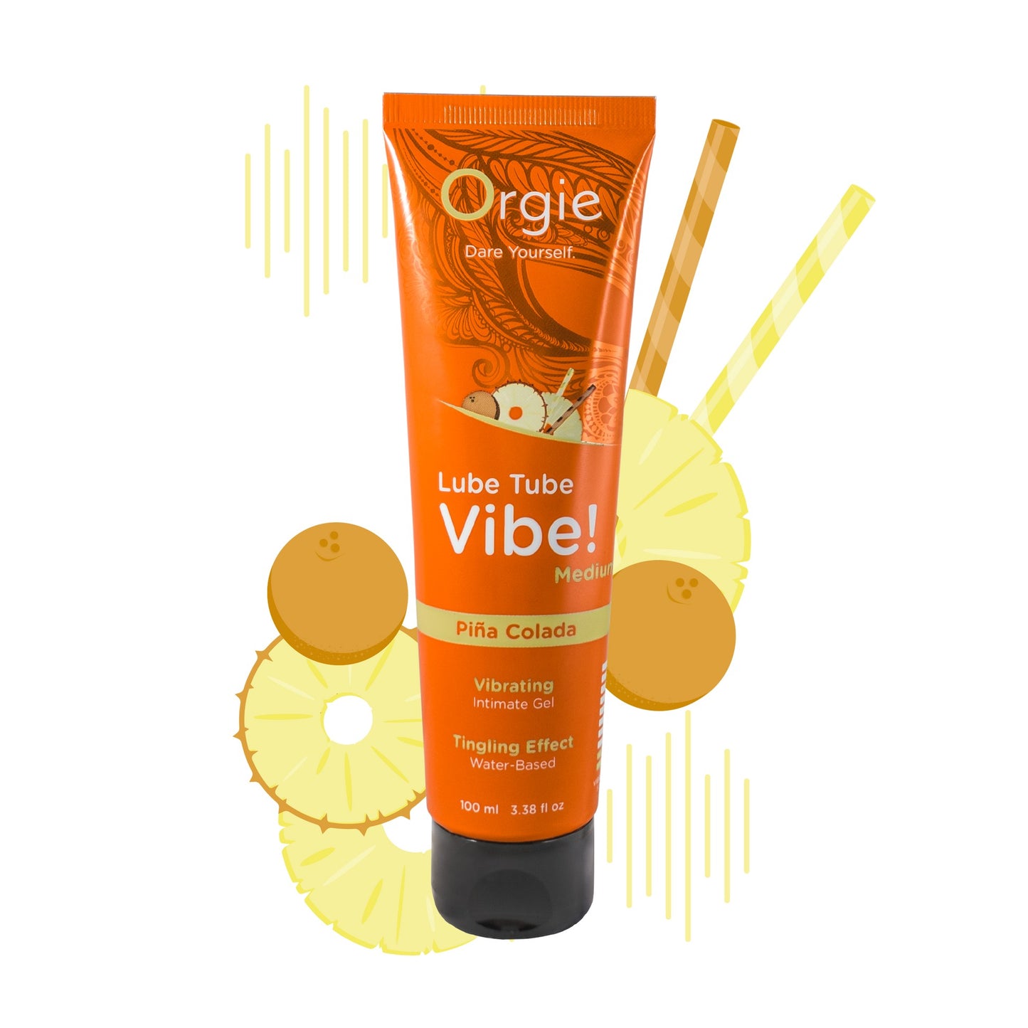 Water-based kissable intimate gel with the genuine tropical flavour of the Piña Colada cocktail and exciting tingling effect