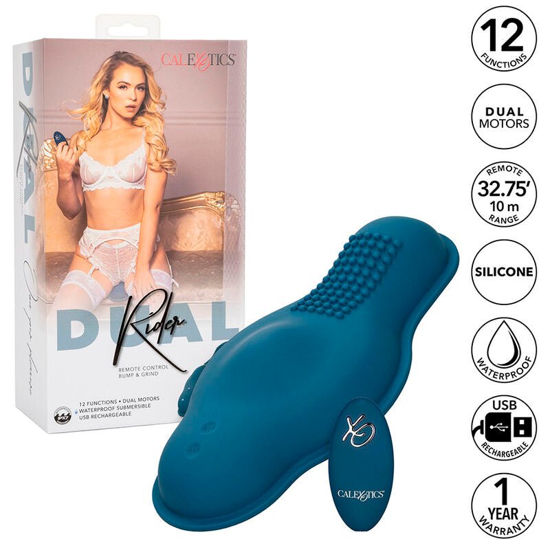 CALEXOTICS - RIDER MASSAGER DUPLO MOTOR CONTROLE REMOTO AZUL - Infernum Store