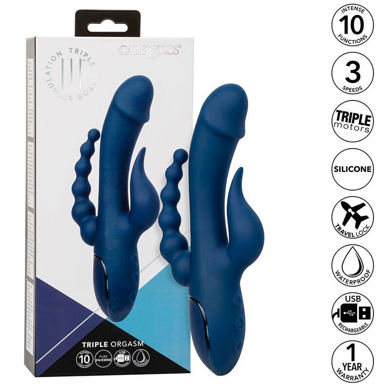 CALEXOTICS - VIBRADOR TRIPLO ORGASM AZUL - Infernum Store