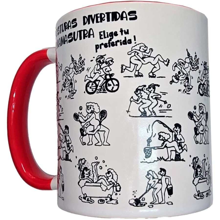 DIABLO PICANTE - WHITE KAMASUTRA POSITIONS MUG WITH RED HANDLE 370 ML - Infernum Store