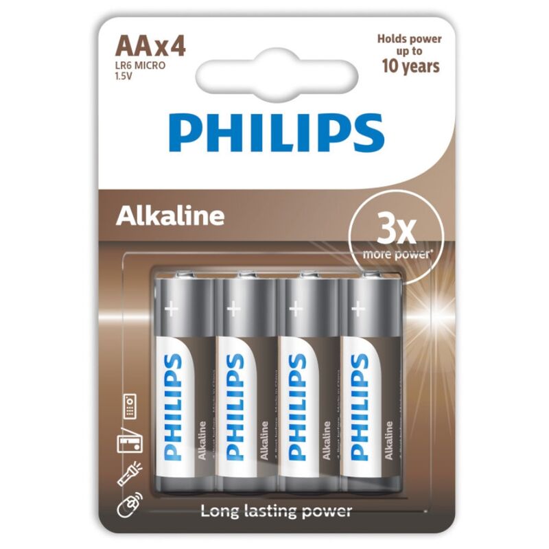 PHILIPS - PILHAS ALCALINAS AA LR6 PACK 4 - Infernum Store