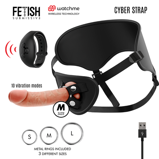 FETISH SUBMISSIVE CYBER STRAP - HARNESS WITH REMOTE CONTROL DILDO WATCHME M TECHNOLOGY - Infernum Store