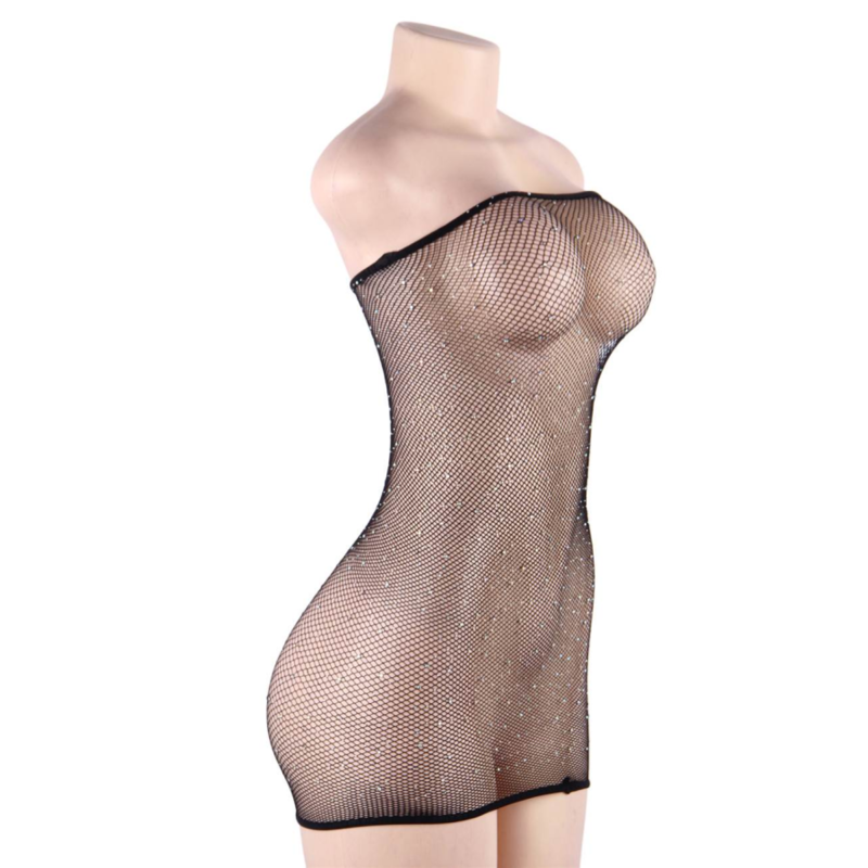 QUEEN LINGERIE - VESTIDO CORPO REDE COM DIAMANTES S/L - Infernum Store