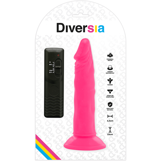 DIVERSIA - DILDO FLEXÍVE COM VIBRAO ROSA 23 CM -O- 4.3 CM - Infernum Store