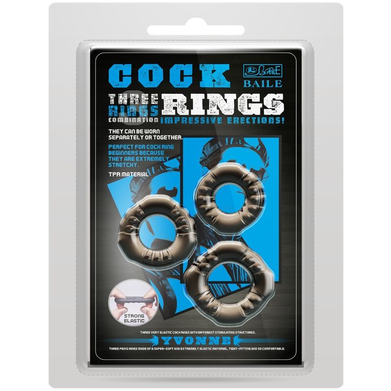 BAILE - COCK RINGS YVONNE CONJUNTO 3 ANÉIS PARA PÉNIS