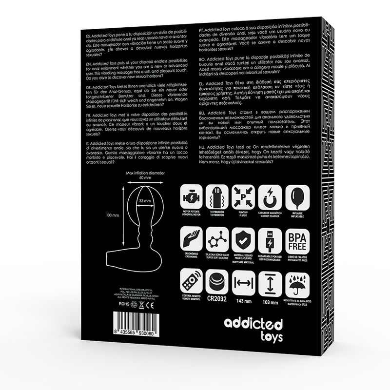 ADDICTED TOYS - PLUGUE DE CONTROLE REMOTO INFLVEL - 10 MODOS DE VIBRAO - Infernum Store