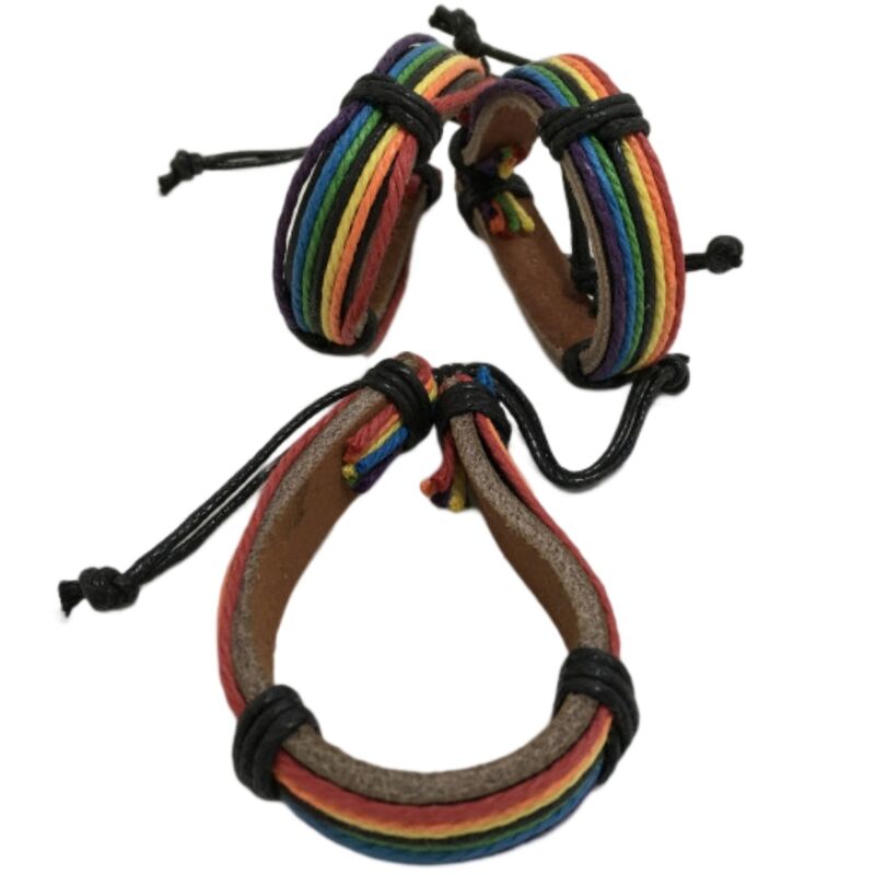 PRIDE - PULSEIRA DE COURO MARROM COM BANDEIRA LGBT - Infernum Store