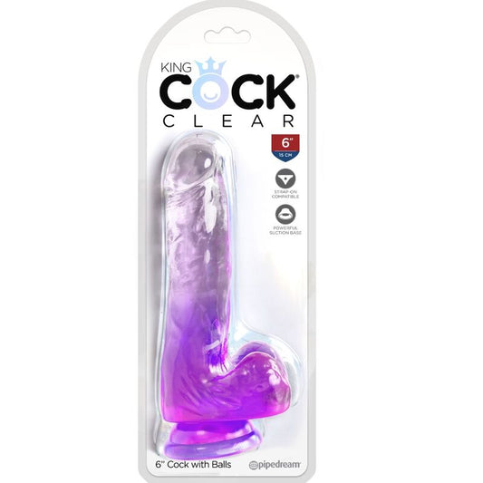 KING COCK - CLEAR PÊNIS REALÍSTICO COM BOLAS 13.5 CM ROXO - Infernum Store