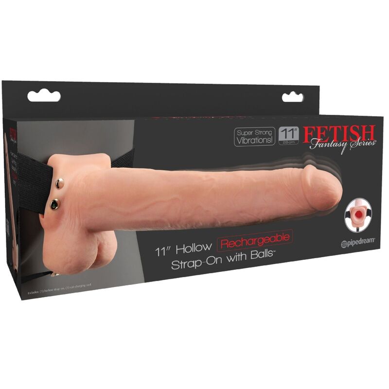 FETISH FANTASY SERIES - ARNÊS AJUSTVEL PÉNIS REALISTA COM BOLAS RECARREGVEIS E VIBRADOR 28 CM - Infernum Store