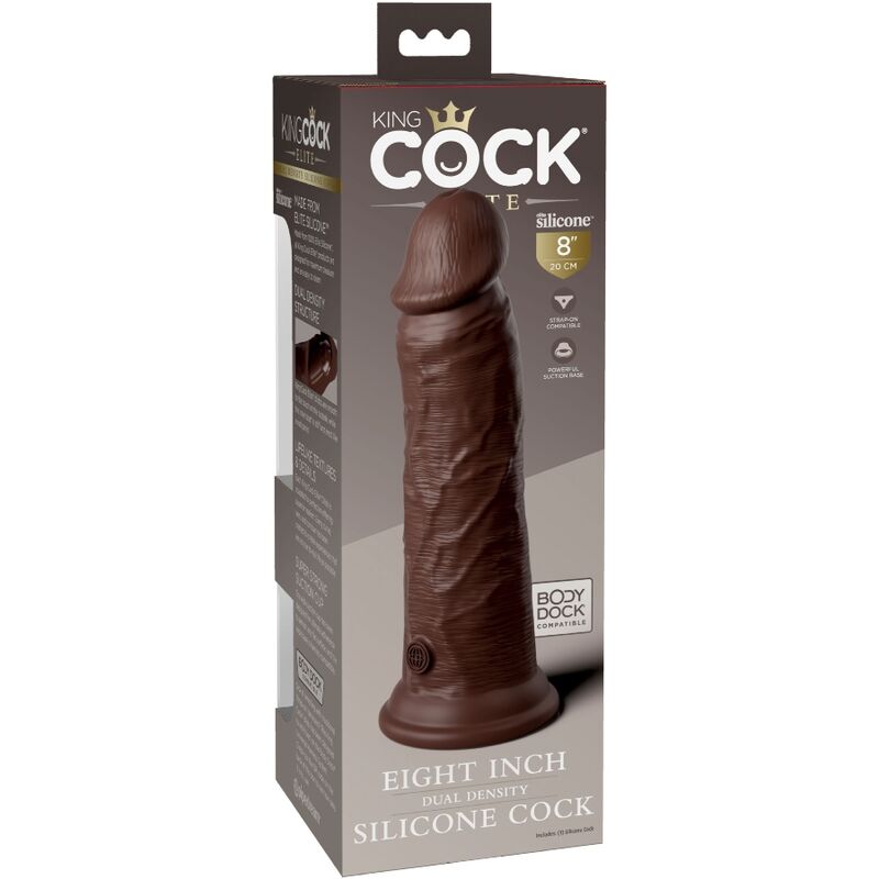 KING COCK - ELITE DILDO DE SILICONE REALISTA 20.3 CM CASTANHO - Infernum Store