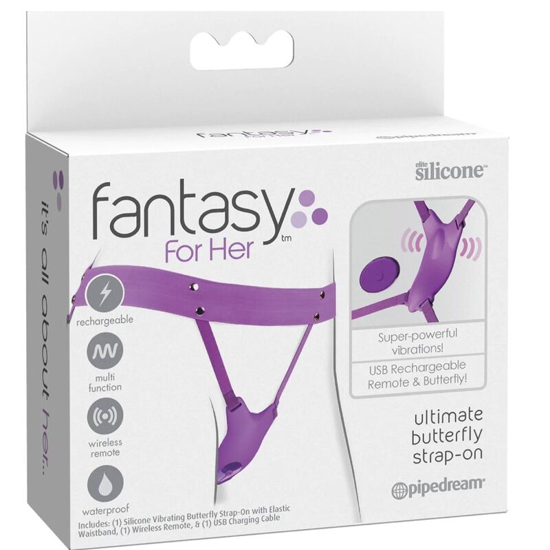FANTASY FOR HER - ARNÊS DE BORBOLETA VIBRANTE, CONTROLE REMOTO RECARREGÁVEL E VIOLETA - Infernum Store