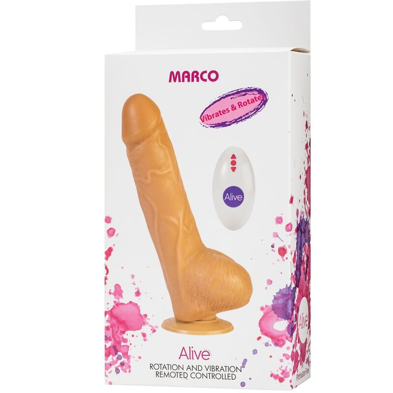 ALIVE - VIBRADOR DE PÊNIS MARCO REALÍSTICO E CONTROLE REMOTO ROTADOR 19 CM - Infernum Store