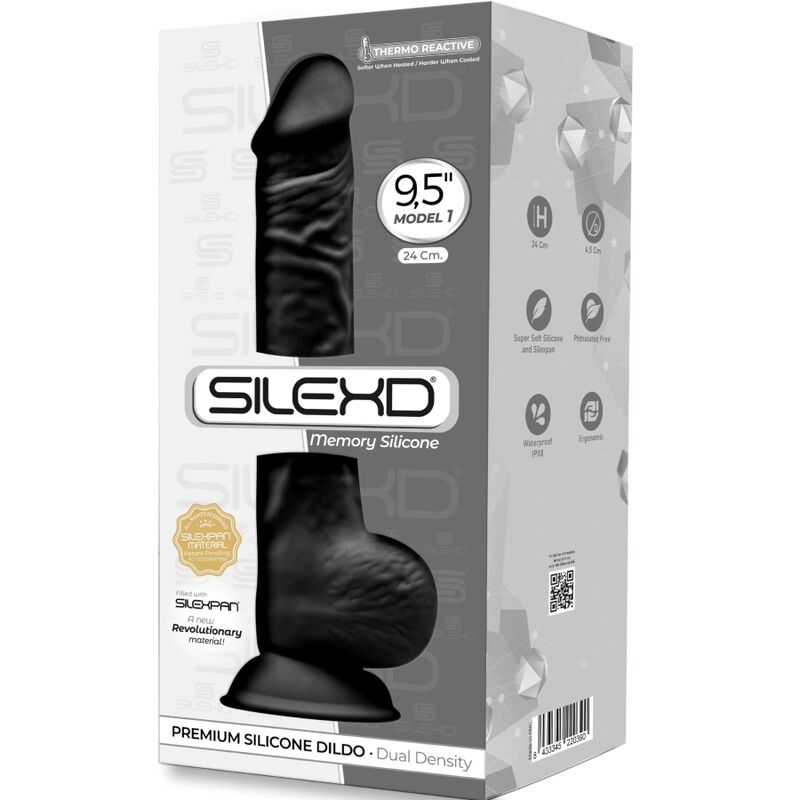 SILEXD - MODELO 1 PÊNIS REALÍSTICO PREMIUM SILEXPAN SILICONE PRETO 24 CM - Infernum Store