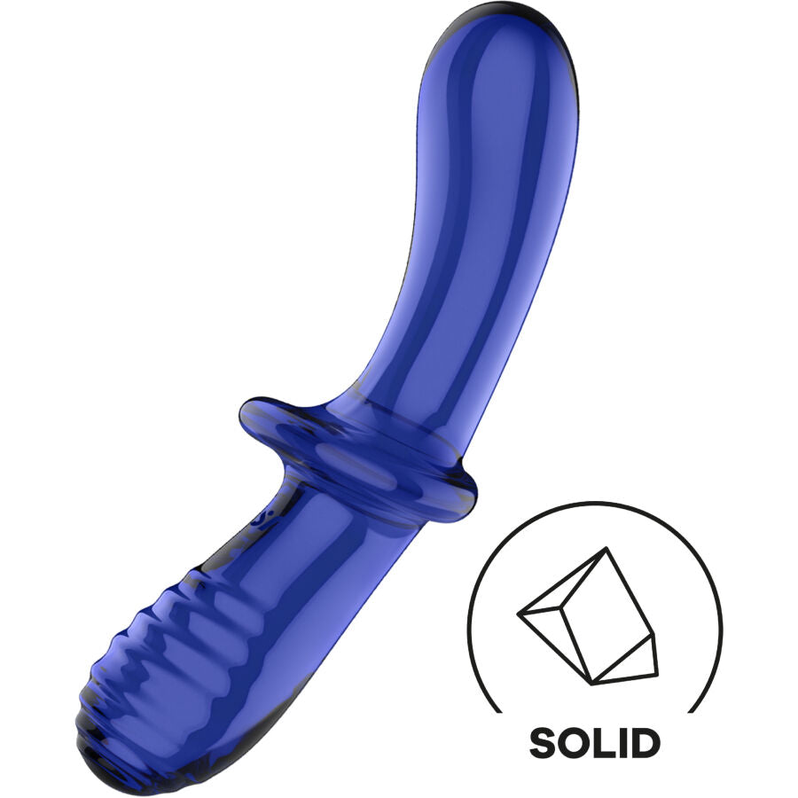 SATISFYER - DILDO DE CRISTAL DUPLO AZUL - Infernum Store