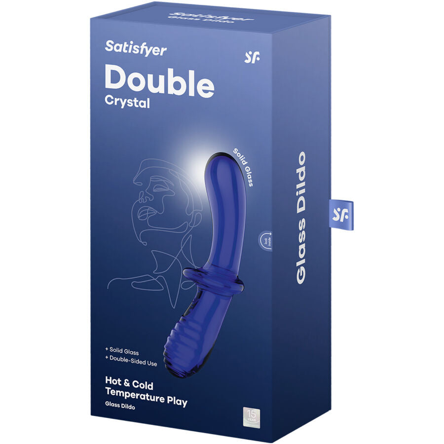 SATISFYER - DILDO DE CRISTAL DUPLO AZUL - Infernum Store