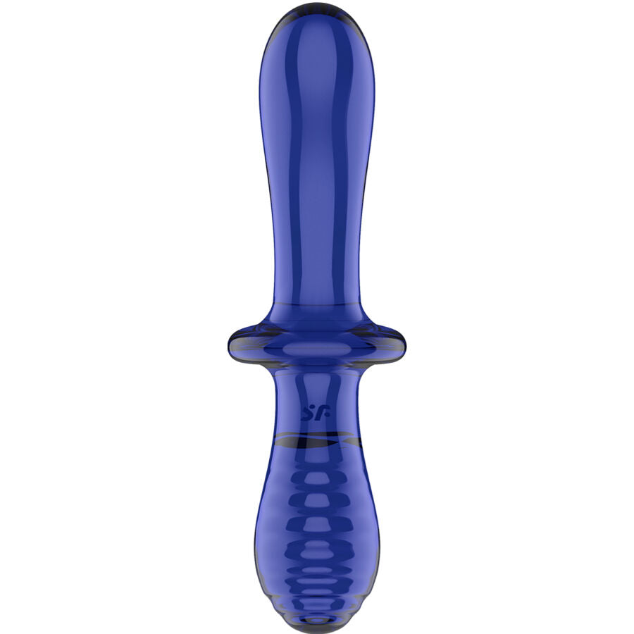 SATISFYER - DILDO DE CRISTAL DUPLO AZUL - Infernum Store