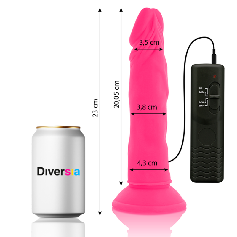 DIVERSIA - DILDO FLEXÍVE COM VIBRAO ROSA 23 CM -O- 4.3 CM - Infernum Store