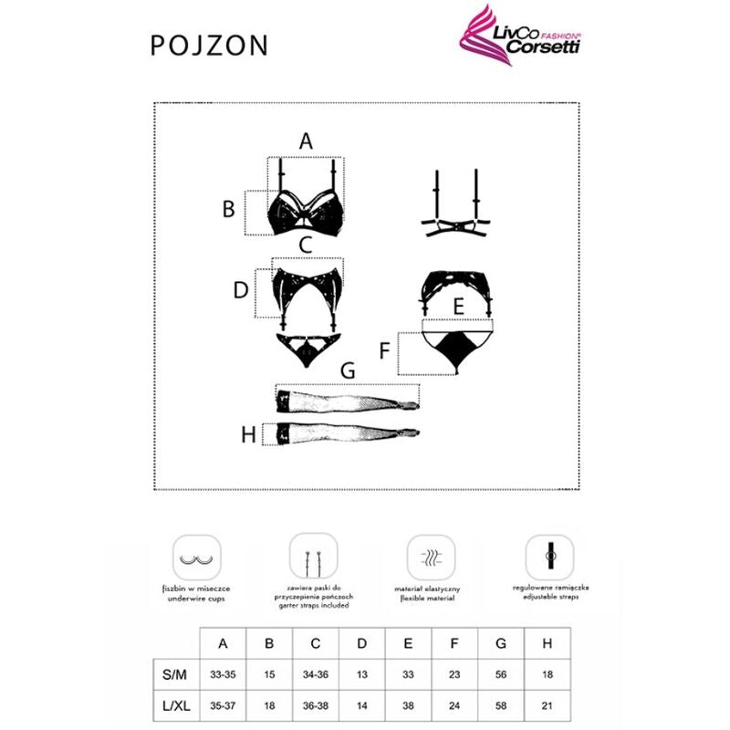 LIVCO CORSETTI FASHION - POJZON LC 90670 SUTI + CINTA LIGA + MEIAS + CALCINHA PRETA L/XL