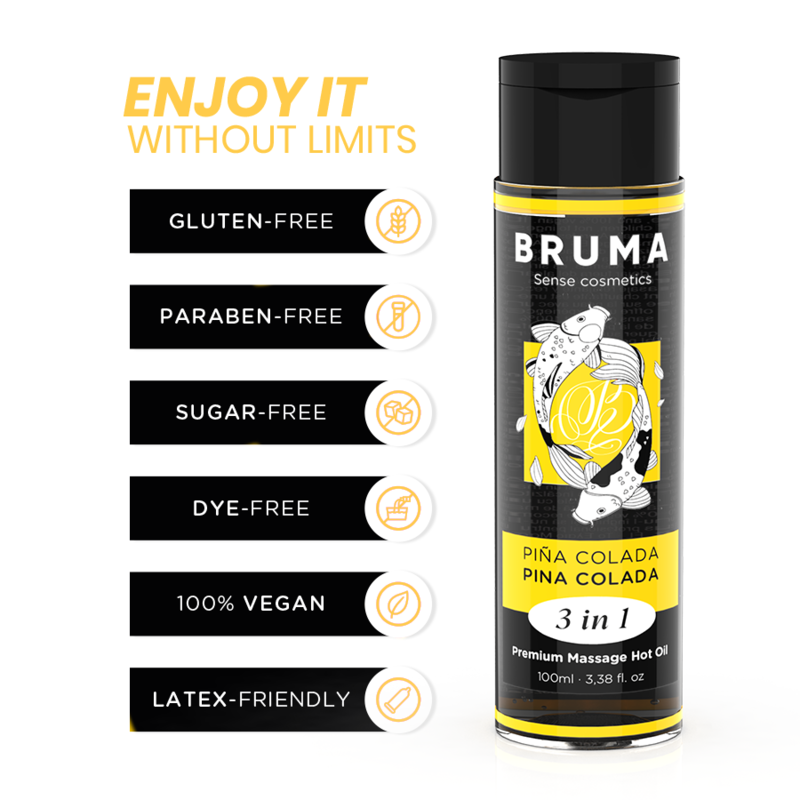 BRUMA - ÓLEO DE MASSAGEM PREMIUM EFEITO CALOR SABOR PINA COLADA 3 EM 1 - 100 ML - Infernum Store