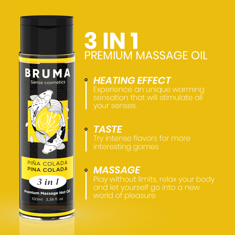 BRUMA - ÓLEO DE MASSAGEM PREMIUM EFEITO CALOR SABOR PINA COLADA 3 EM 1 - 100 ML - Infernum Store