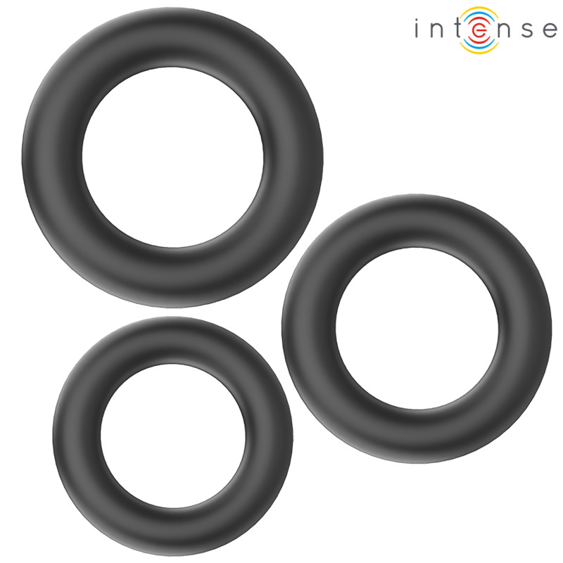 INTENSE - HUGH 3 BASIC SILICONE PENIS RINGS BLACK - Infernum Store