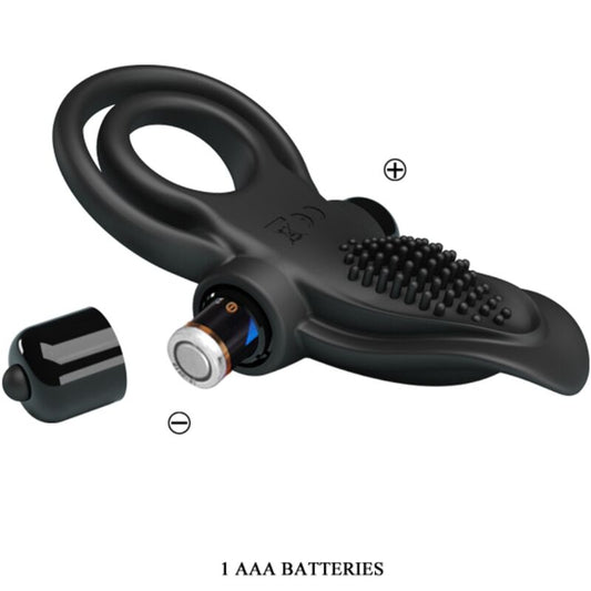 PRETTY LOVE - ANEL VIBRATÓRIO DUPLO + ESTIMULADOR DE CLITÓRIS 10 VIBRAÇÕES PRETO