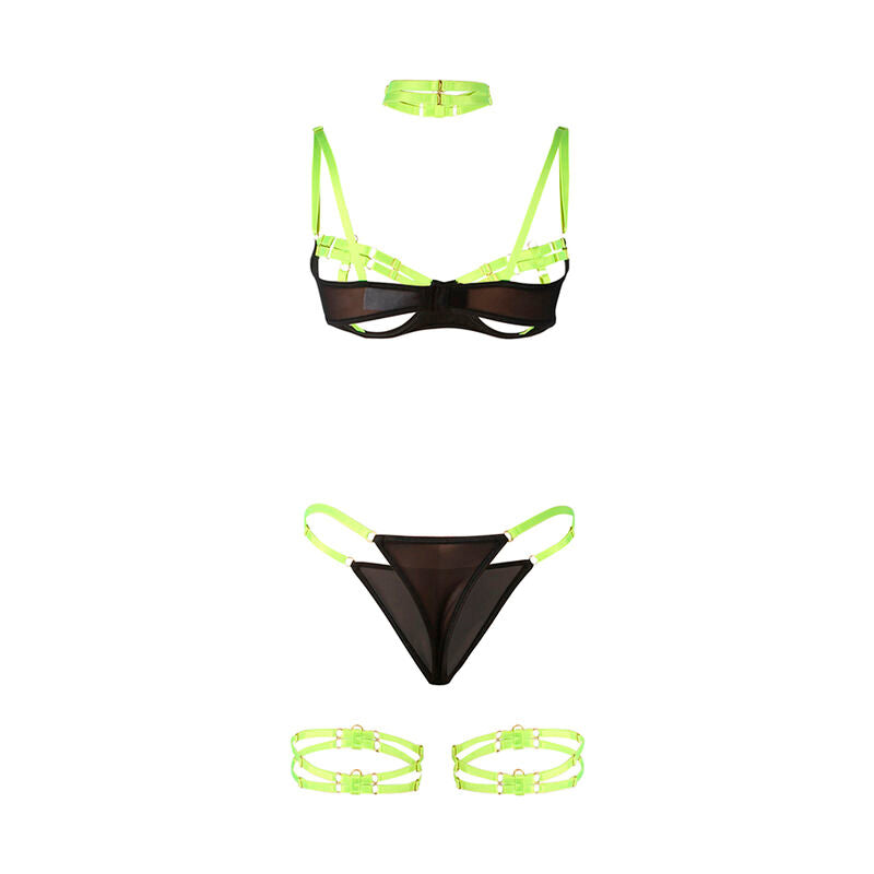 SUBBLIME - 955274 CONJUNTO DE SUTIÃ COM COLAR E DETALHES NAS PERNAS VERDE FLUORESCENTE S/M