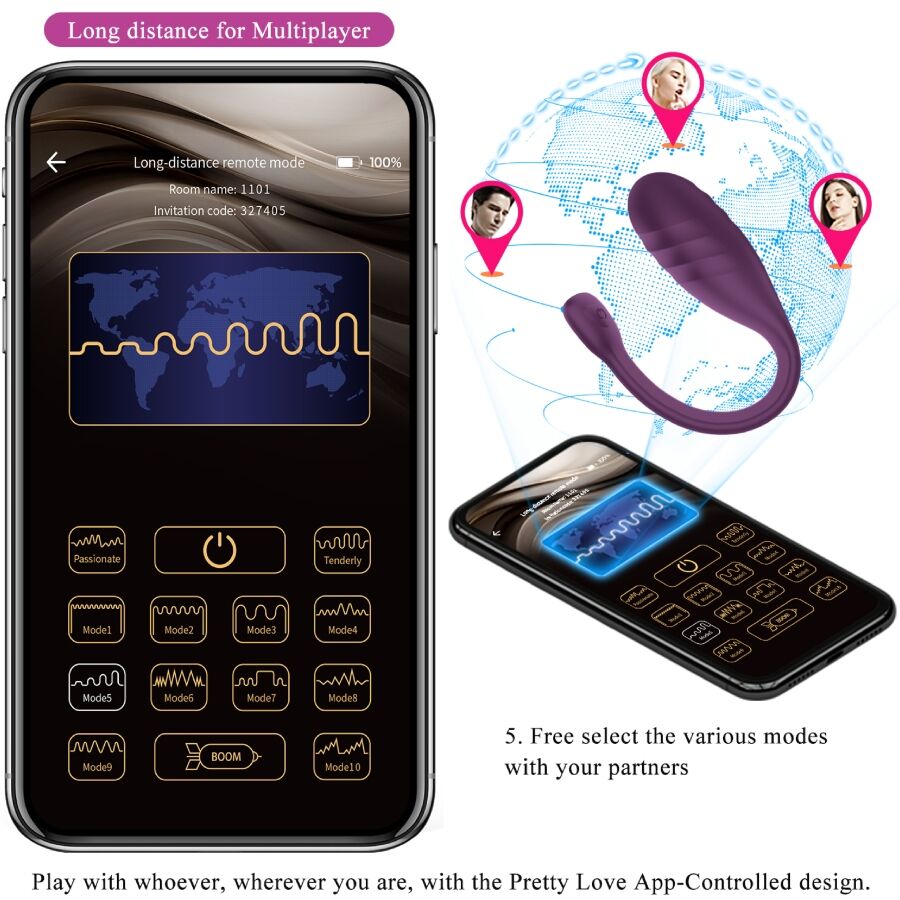 PRETTY LOVE - VIBRADOR CONTROLADO POR APLICATIVO LEVIATHAN ROXO