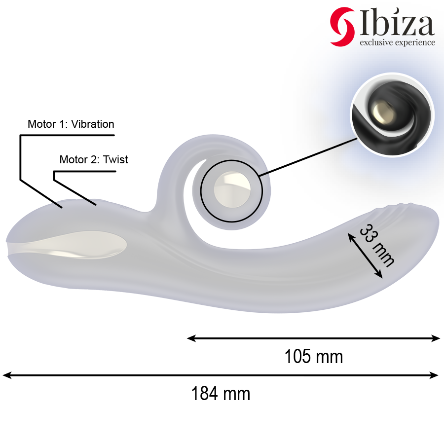 IBIZA - VIBRADOR TWISTER COM ESTIMULADOR DE CURVA E VIBRO-ROTAÇÃO