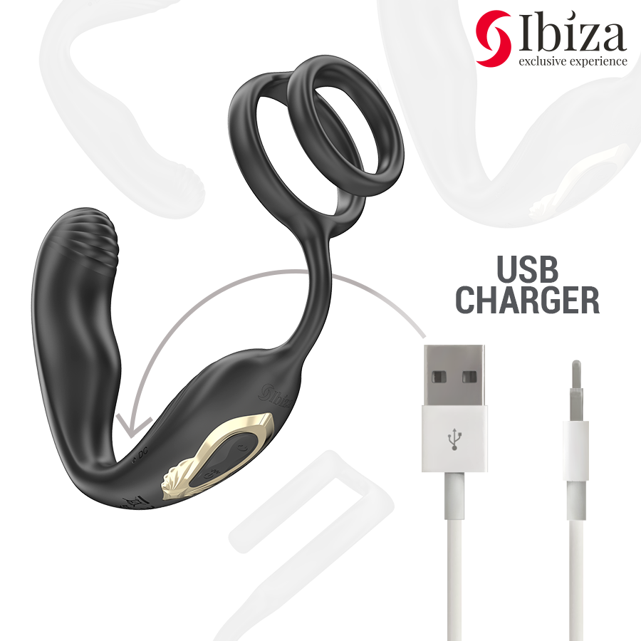 IBIZA - PLUG ANAL GIRATÓRIO COM CONTROLE REMOTO WIGGLE COM VIBRAÇÃO PERINEAL E ANÉIS PARA AUMENTO DO PÊNIS