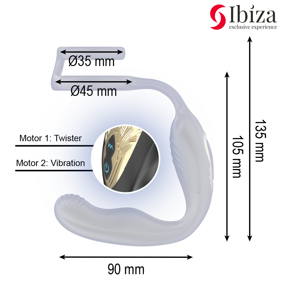IBIZA - PLUG ANAL GIRATÓRIO COM CONTROLE REMOTO WIGGLE COM VIBRAÇÃO PERINEAL E ANÉIS PARA AUMENTO DO PÊNIS