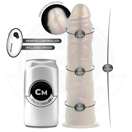 COCK MILLER - DILDO COM VENTOSA, LUZES E VIBRAÇÃO COM CONTROLE REMOTO BRANCO 21,5 CM