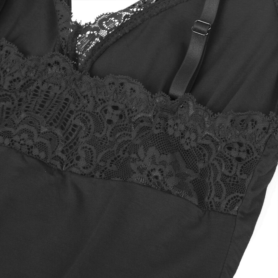 SUBBLIME - TEDDY PRETO FLORAL DETALHE DE RENDA S/M