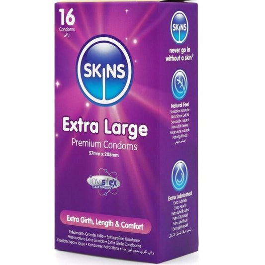 SKINS - PRESERVATIVOS EXTRA GRANDE PREMIUM PACOTE COM 16