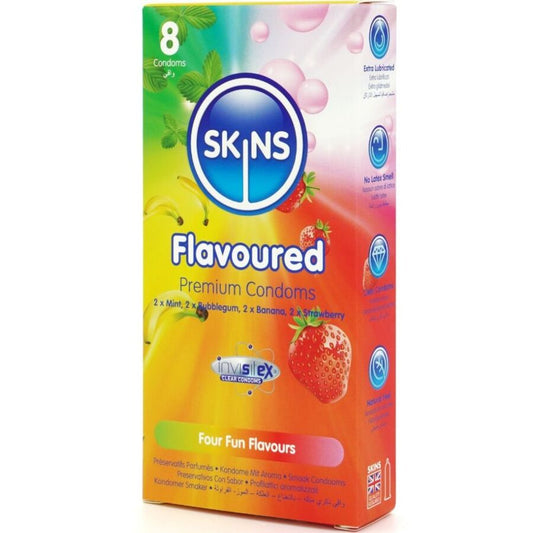 SKINS - PRESERVATIVOS PREMIUM MULTI SABORES PACOTE 8
