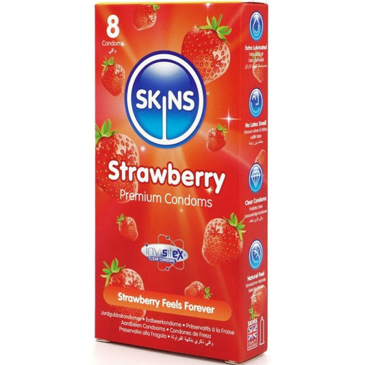SKINS - PRESERVATIVOS PREMIUM DE MORANGO - PACOTE COM 8
