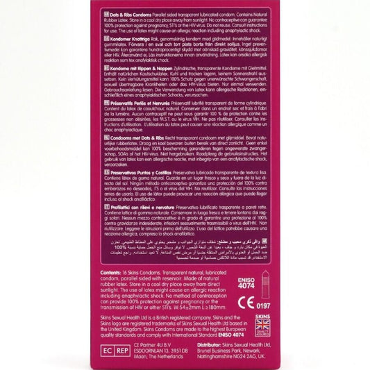 SKINS - DOTS & RIBS PREMIUM PRESERVATIVOS PACOTE COM 16