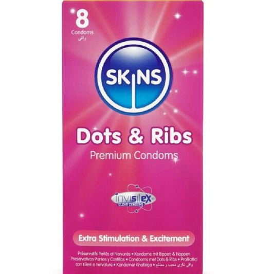 SKINS - DOTS & RIBS PREMIUM PRESERVATIVOS PACOTE 8