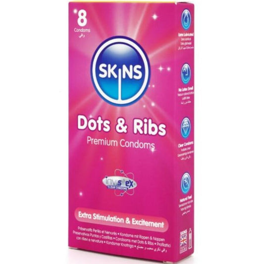 SKINS - DOTS & RIBS PREMIUM PRESERVATIVOS PACOTE 8