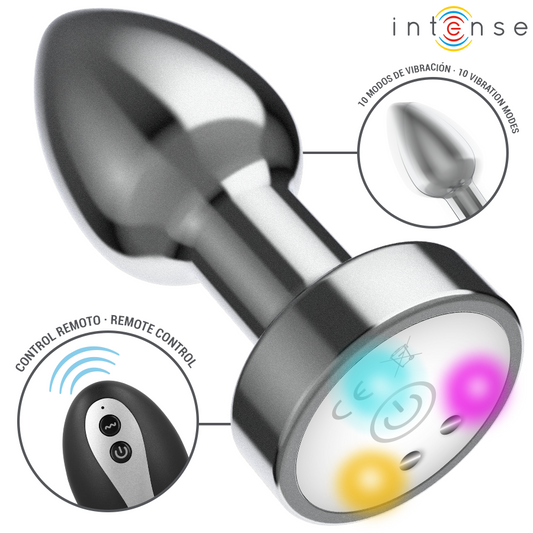 INTENSE - PLUG ANAL DE METAL VIBRANTE COM LUZES LED E CONTROLE REMOTO - TAMANHO S
