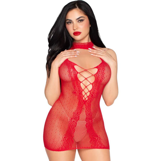 LEG AVENUE - 81675 MINI VESTIDO HALTER VERMELHO - TAMANHO ÚNICO