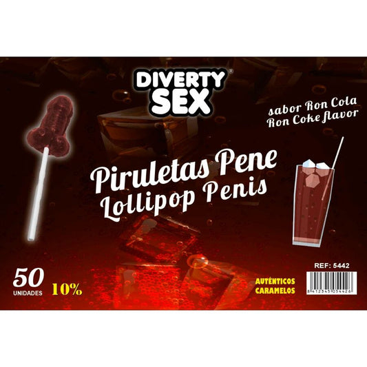 DIABLO GOLOSO - 50 PÊNIS PIRULITOPS RON COLA SABOR 10% ÁLCOOL