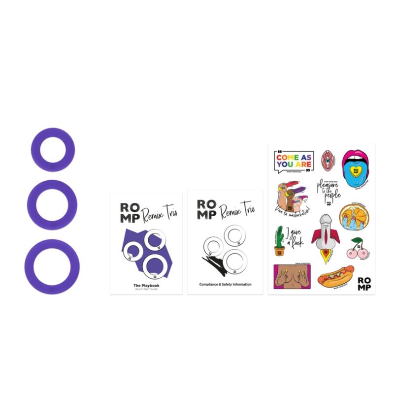 ROMP - REMIX TRIO CONJUNTO DE 3 ANÉIS PENIANOS DE SILICONE ROXOS - Infernum Store