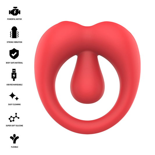 INTENSE - RUSSELL ANILLO VIBRADOR CON ESTIMULACIÓN DE CLÍTORIS ROJO - Infernum Store