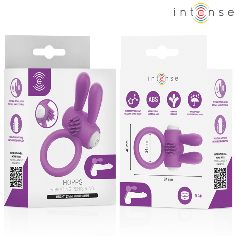 INTENSE - ANEL PENIANO VIBRATÓRIO HOPPS COM ESTIMULAÇÃO CLITÓRICA ROXO - Infernum Store