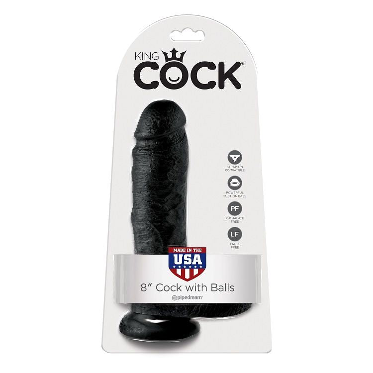 KING COCK - 8 DILDO PRETO COM BOLAS 20.3 CM - Infernum Store