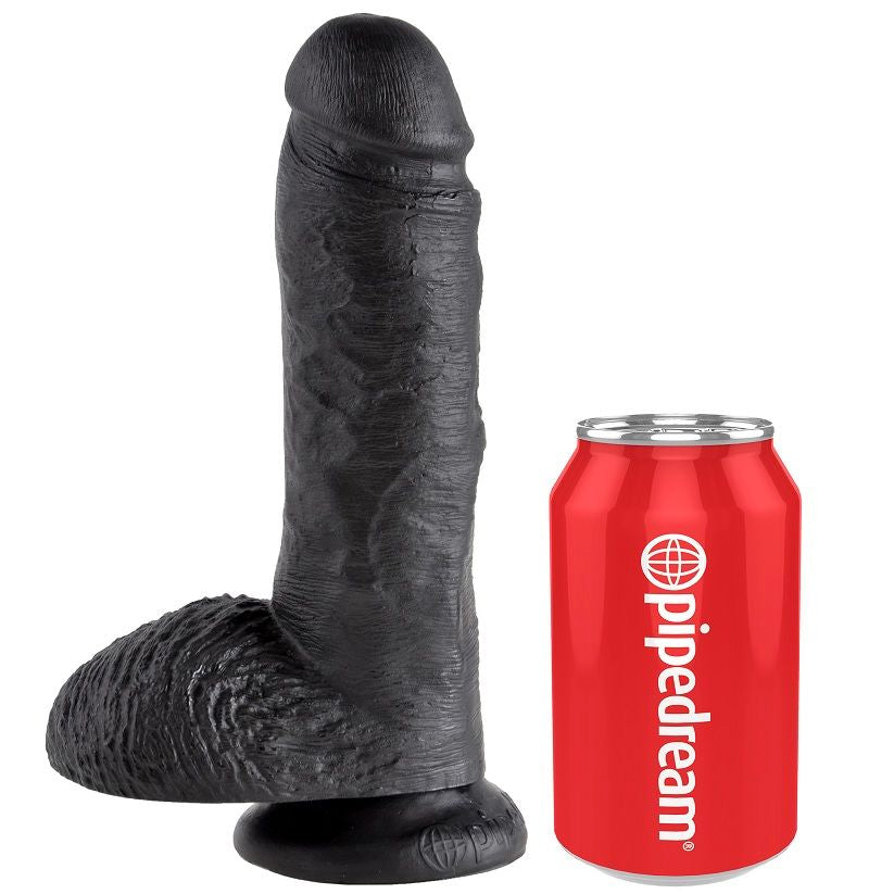 KING COCK - 8 DILDO PRETO COM BOLAS 20.3 CM - Infernum Store
