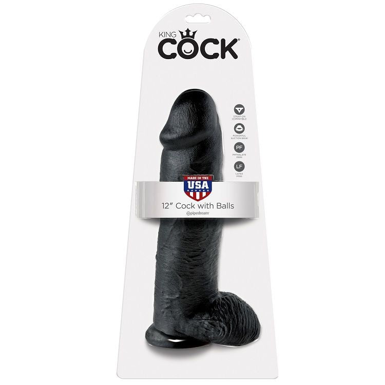 KING COCK - DILDO PRETO COM BOLAS 30.48 CM - Infernum Store