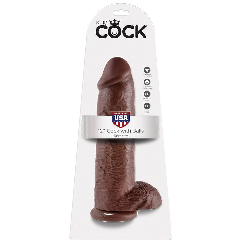 KING COCK - DILDO CASTANHO COM BOLAS 30.48 CM - Infernum Store